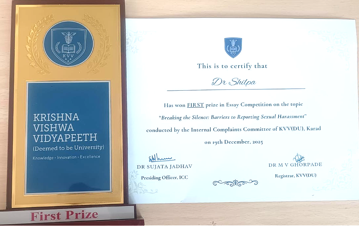 First Prize in ESSAY COMPETITION- “ Breaking the silence- Barriers to Reporting Sexual Harassment.”